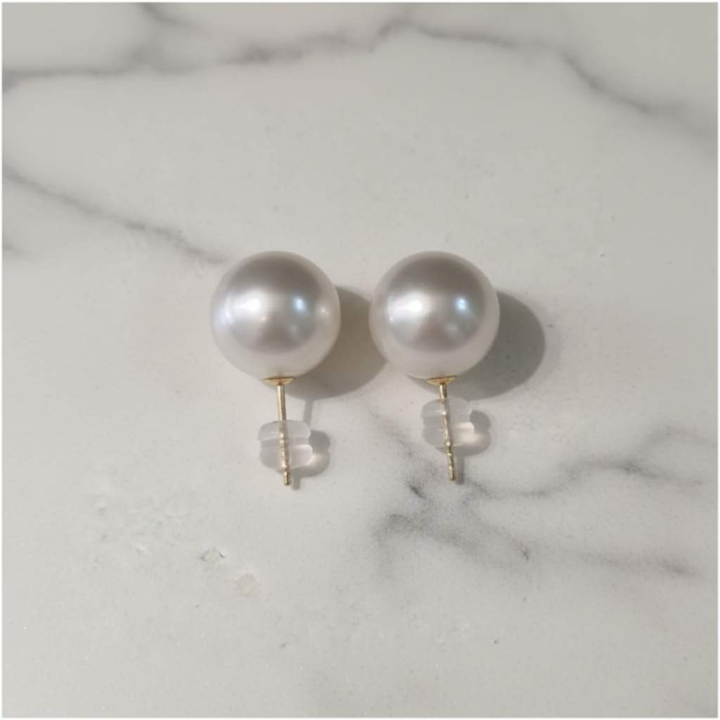 South Sea Pearl Stud Earrings | 9–10mm | 18k Solid Yellow Gold