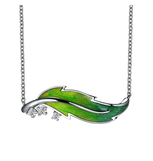 S925 Sterling Silver Leaf Necklace Enamel Painted