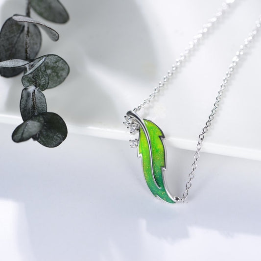 S925 Sterling Silver Leaf Necklace Enamel Painted