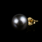 Tahitian Pearl Stud Earrings 8-9mm 18k Yellow Gold - Macro