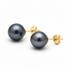 Tahitian Pearl Stud Earrings 8-9mm 18k Yellow Gold - Side View