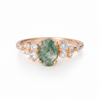 Green Moss Agate Five-Stone Engagement Ring | Rose Gold Sterling Silver