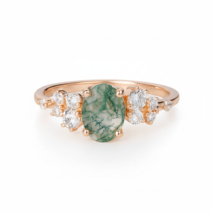 Green Moss Agate Five-Stone Engagement Ring | Rose Gold Sterling Silver