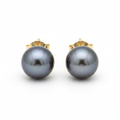 Tahitian Pearl Stud Earrings 8-9mm 18k Yellow Gold - Front View