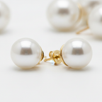 South Sea Pearl Stud Earrings 9-10mm 18k Yellow Gold - Side View