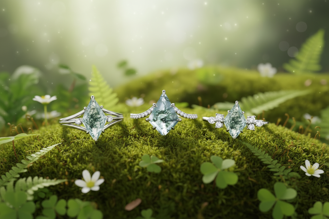 Kite Cut Moss Agate - Moss Background No Text