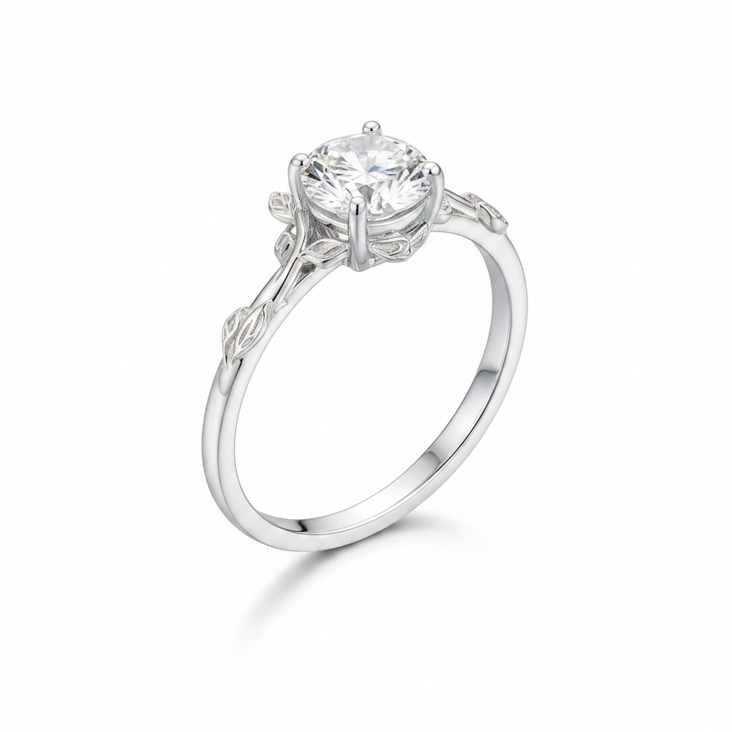 Moissanite Leaf Ring — Three Quarter