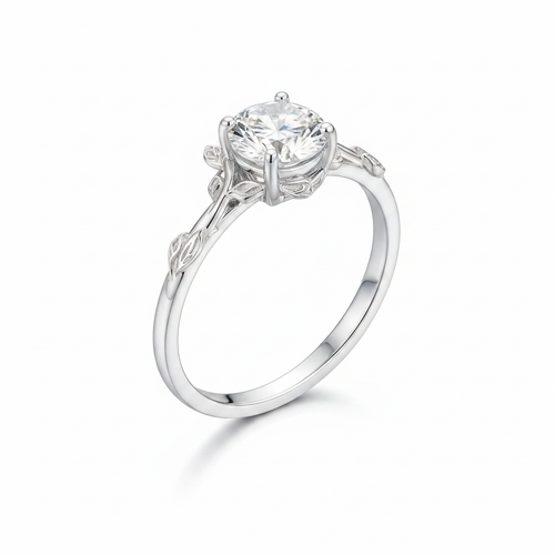 Moissanite Leaf Ring — Three Quarter