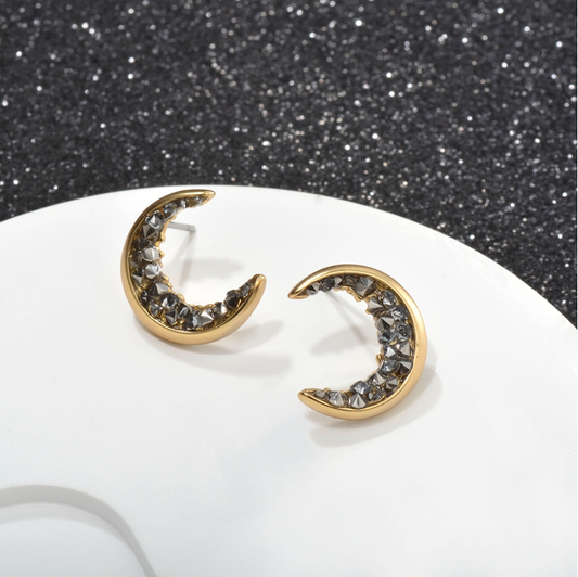 Black Crystal Crescent Moon Earrings