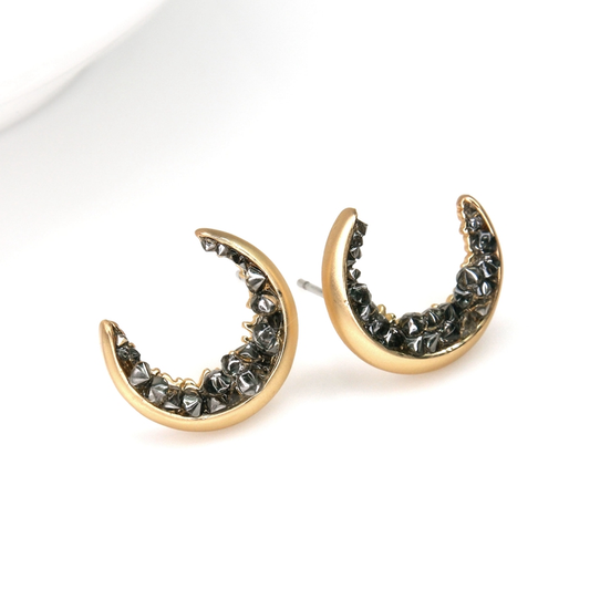 Black Crystal Crescent Moon Earrings