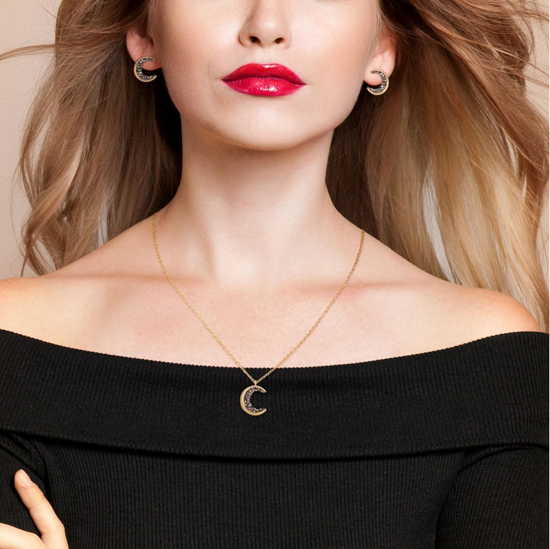 Black Crystal Crescent Moon Earrings