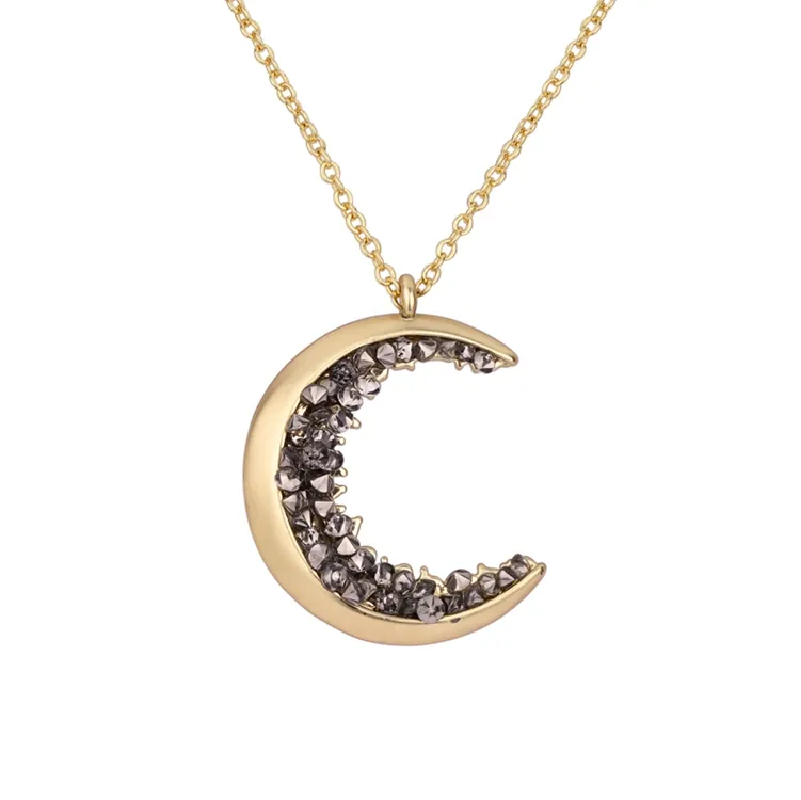 Black Crystal Crescent Moon Necklace