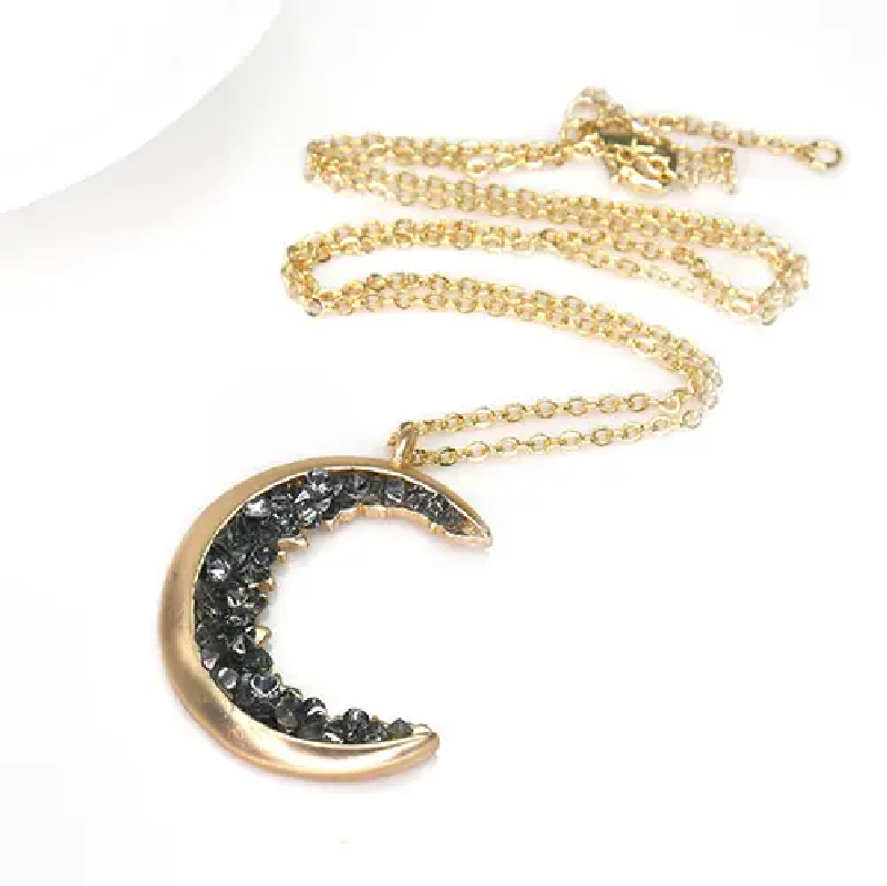 Black Crystal Crescent Moon Necklace