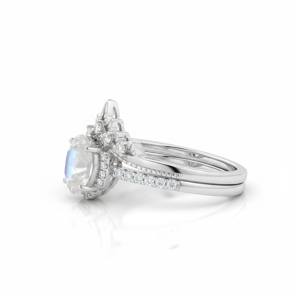 Moonstone Ring - Side Profile White BG