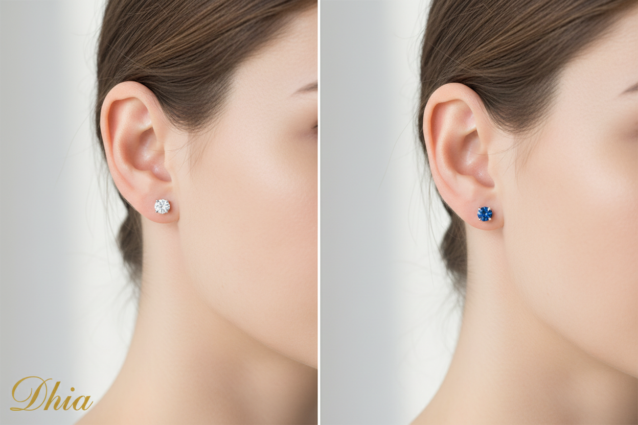 On Model - White & Blue Studs