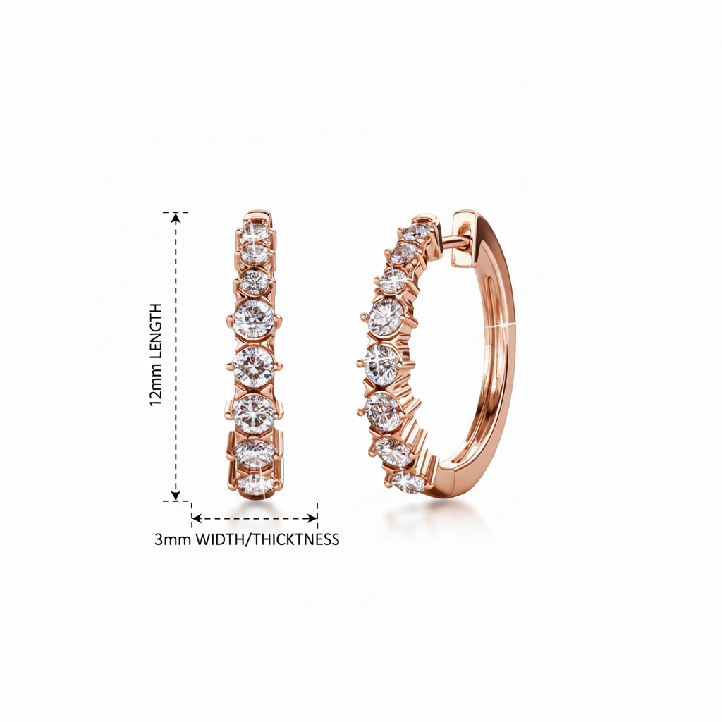 Rose Gold Earrings - 12mm x 3mm Dimensions