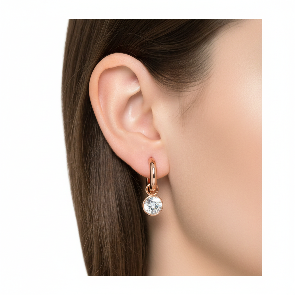Rose Gold Earrings on Model Ear