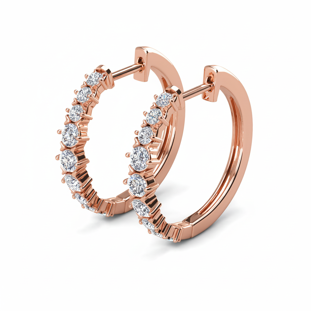 Rose Gold Hoop Earrings - Angled View