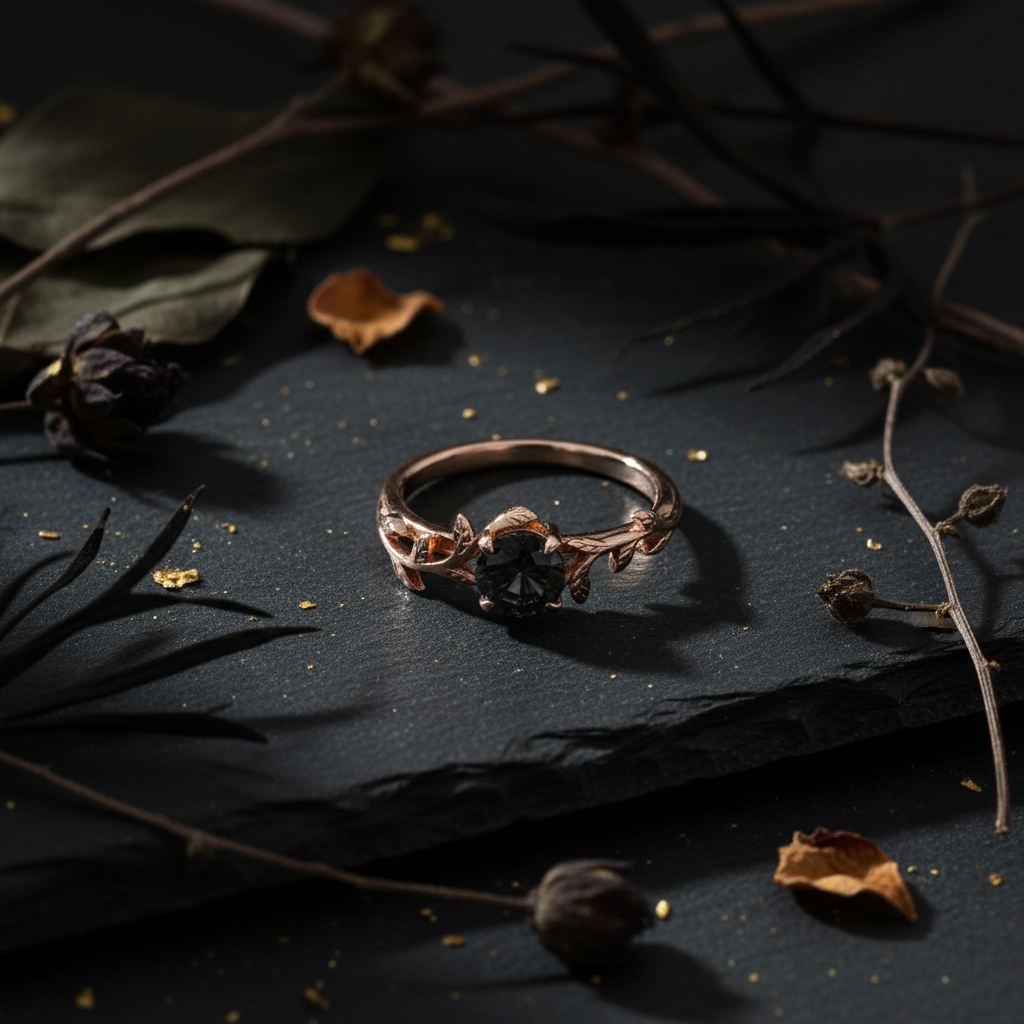 Rose Gold Leaf Ring - Dark Editorial