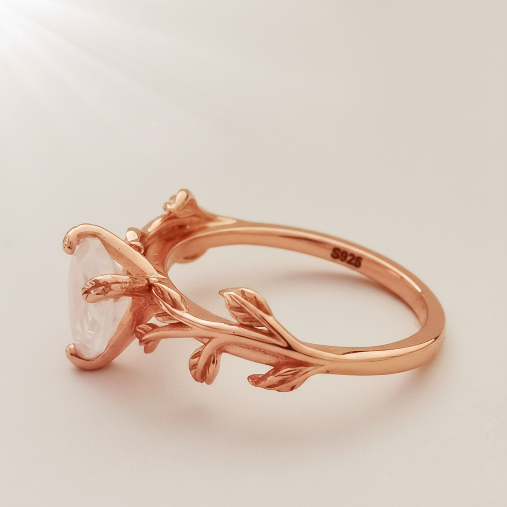 Rose Gold Leaf Ring - Side Profile