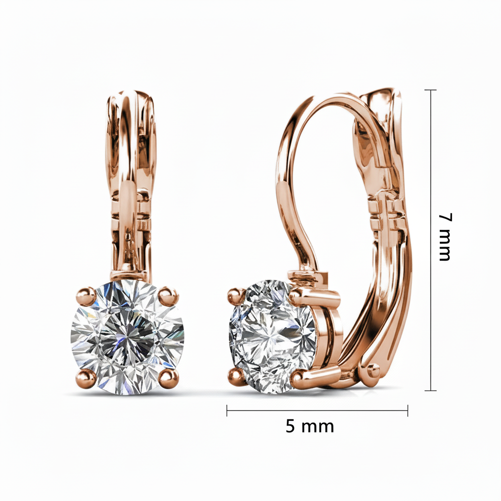 Rose Gold Leverback Earrings - Dimensions on One Earring (7mm × 5mm)
