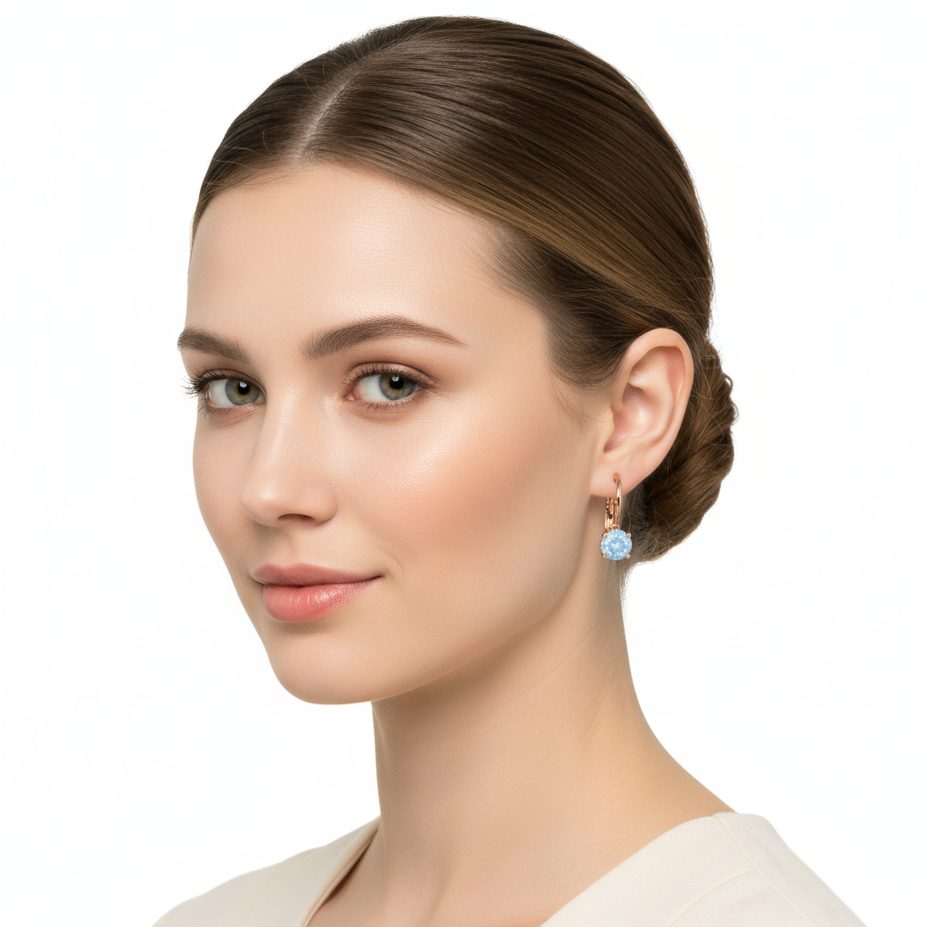 Rose Gold Opal Earrings on Model