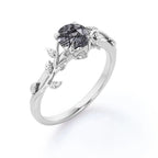 Black Rutilated Quartz 1,25ct Silver Leaf Solitaire