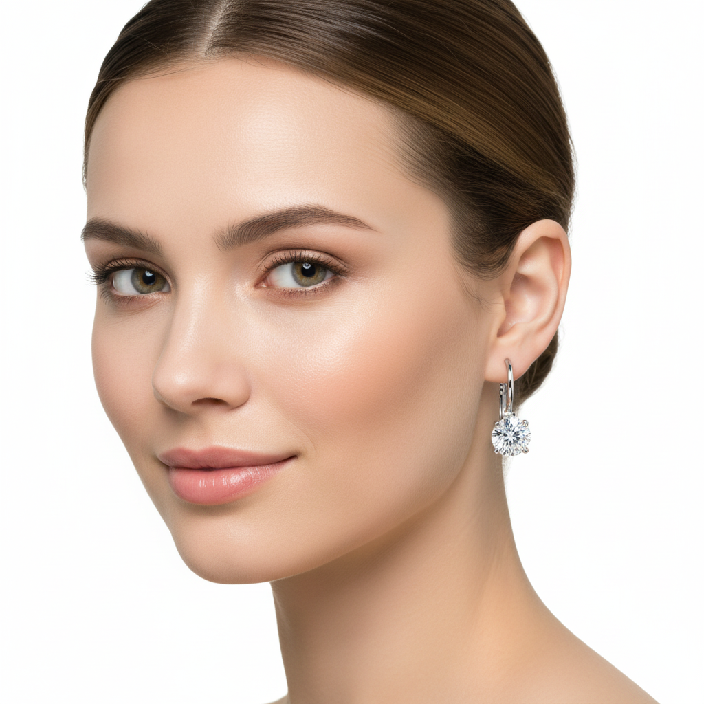 Silver Crystal Earrings on Model