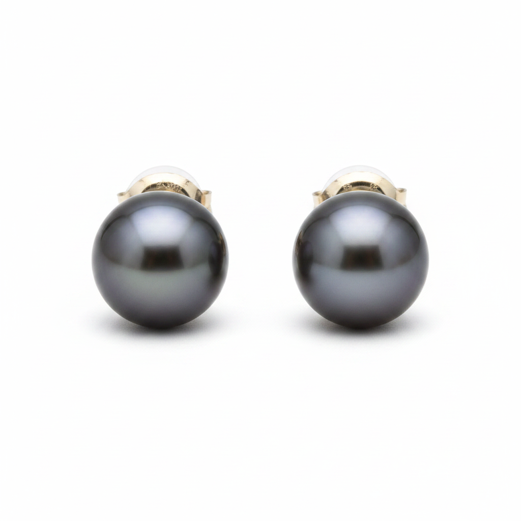 Tahitian Pearl Studs 18k White Gold - Front