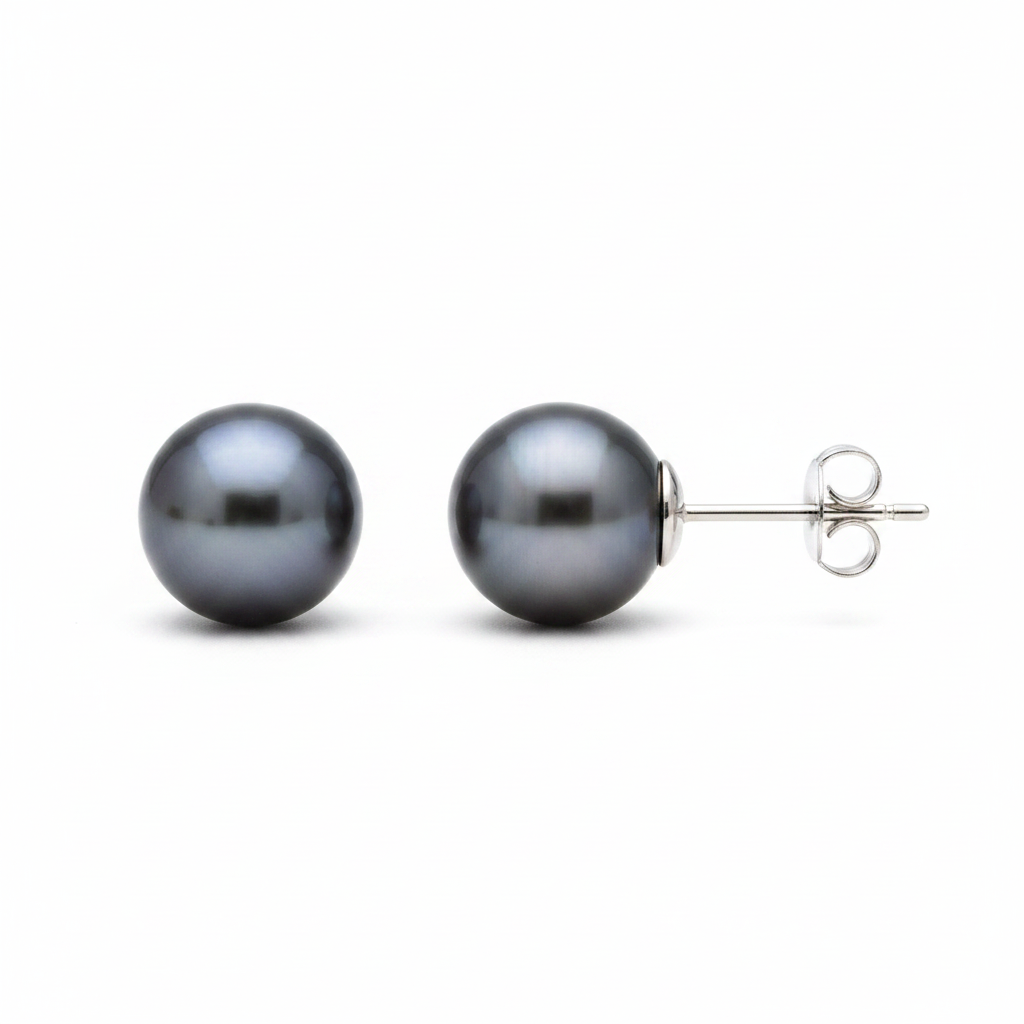 Tahitian Pearl Studs 18k White Gold - Side