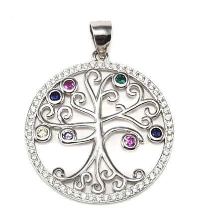 S925 Tree of Life with Coloured Crystals Necklace