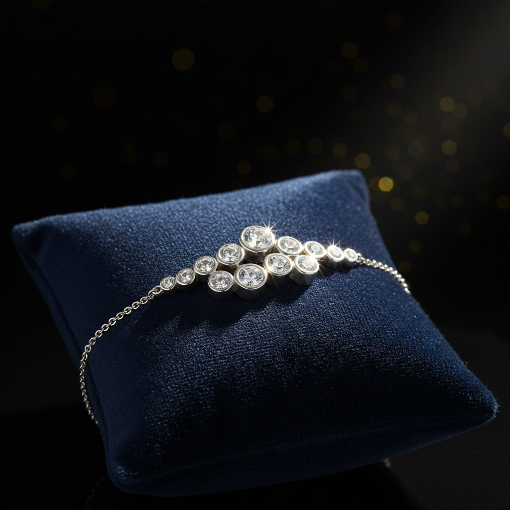 Waterfall Bracelet on velvet cushion