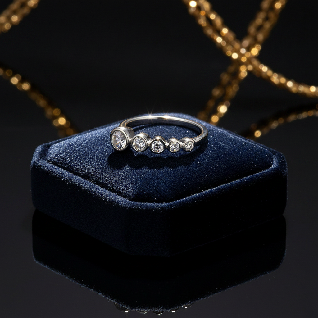 Waterfall Ring on velvet cushion