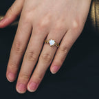 Heart Cut Natural Moonstone Leaf Engagement Ring