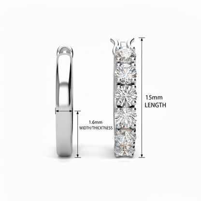 White Gold Crystal Hoop Earrings - 1.6mm × 15mm