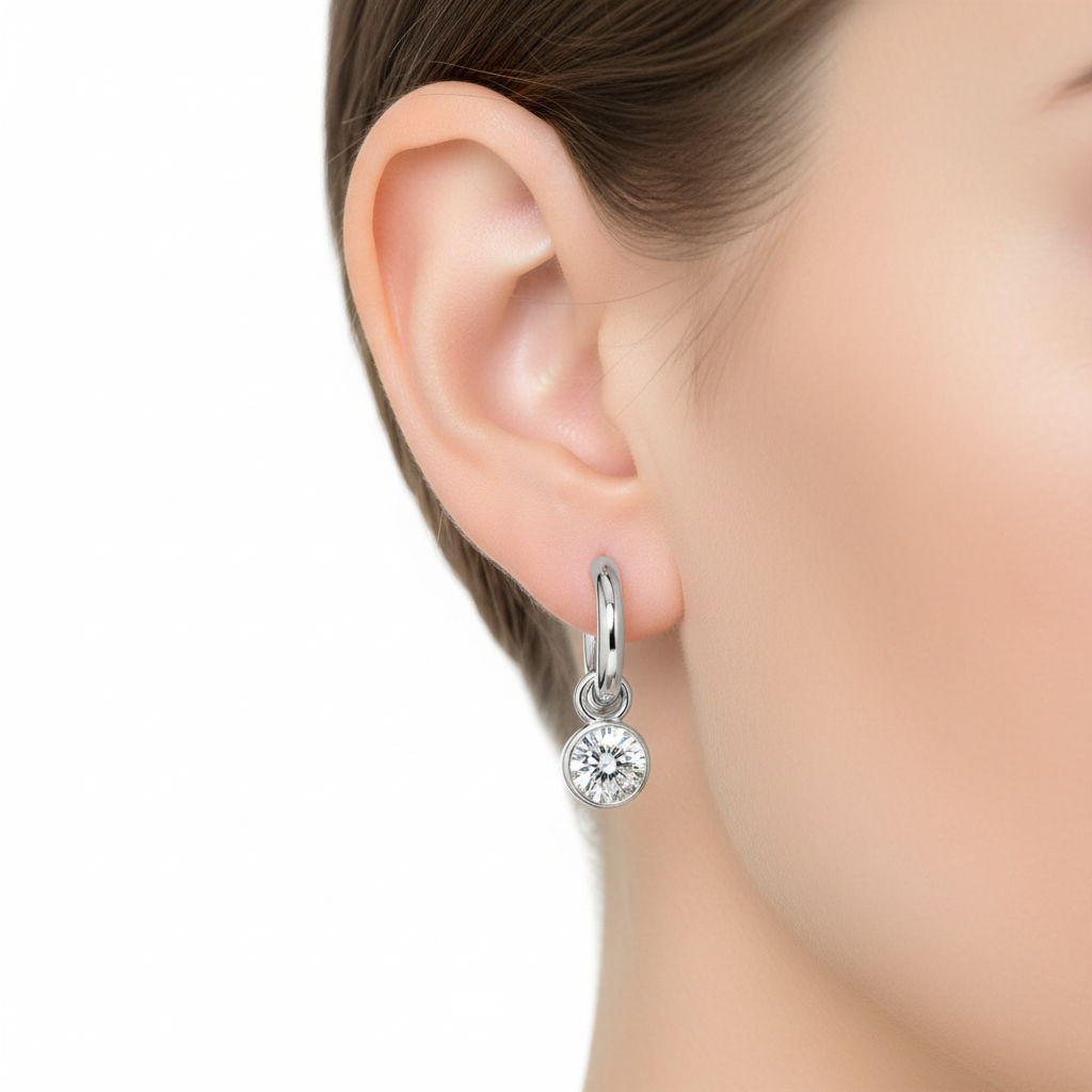 White Gold Earrings on Model - Actual Size