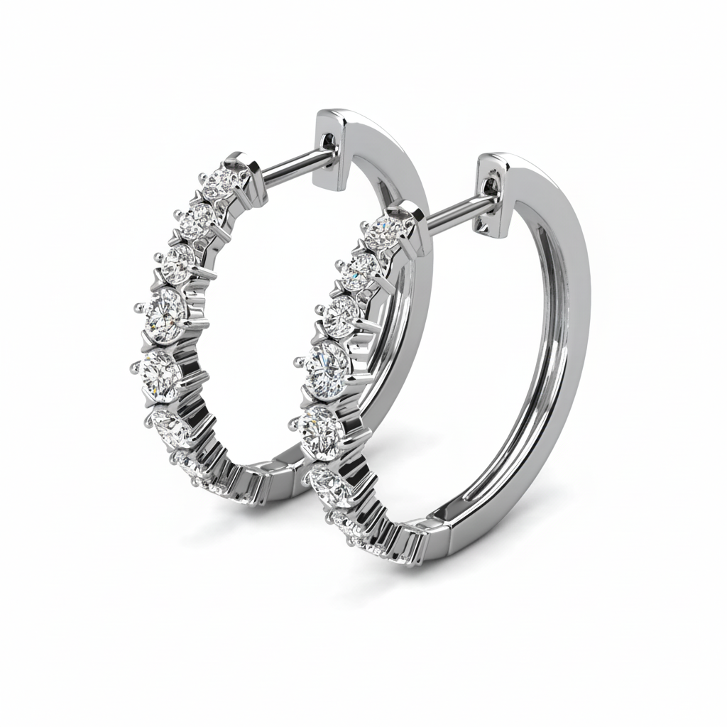 Huggie Hoop White Gold Plated Earrings embellished with Swarovski® Crystal