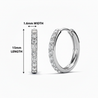 White Gold Hoop Earrings - Both White Gold - 15mm LENGTH × 1.6mm WIDTH