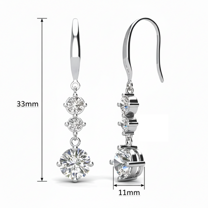 Tri Dangling Hook Crystal Drop Earrings with Crystals from Swarovski