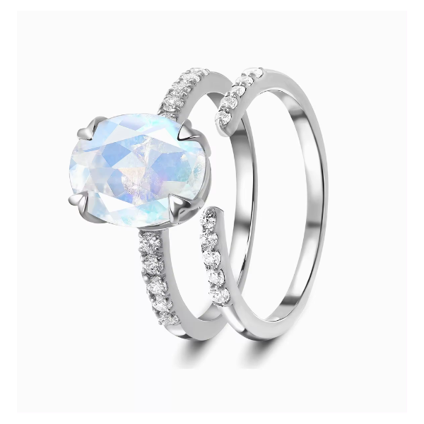 Classic Promise Moonstone Engagement Twin Set Ring