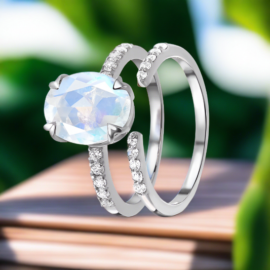 Classic Promise Moonstone Engagement Twin Set Ring