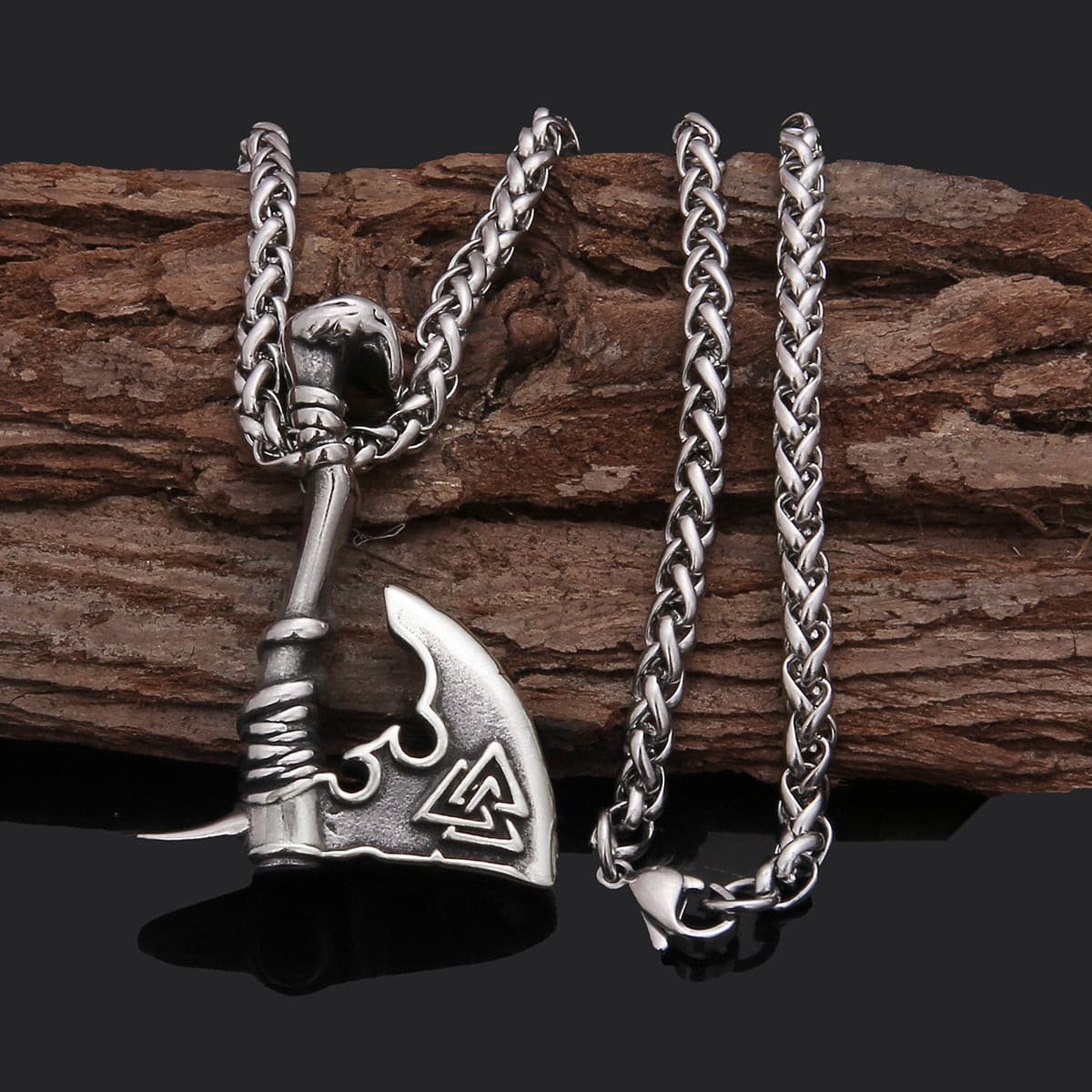 Valknut Viking Axe Necklace- Silver