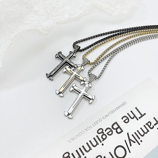 3 Layer Cross Necklace- Black