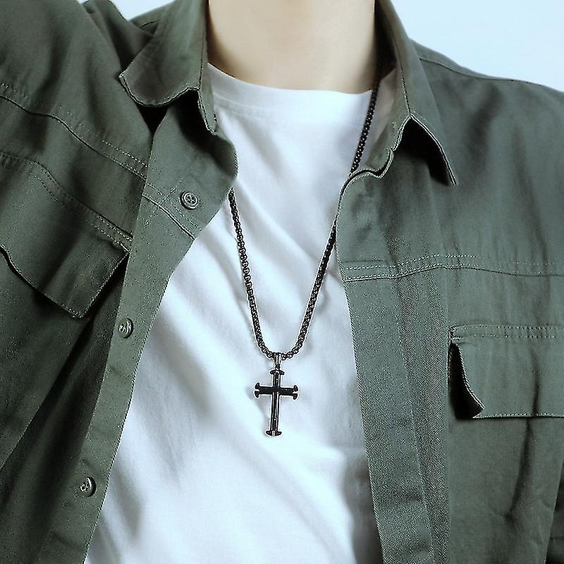 3 Layer Cross Necklace- Black