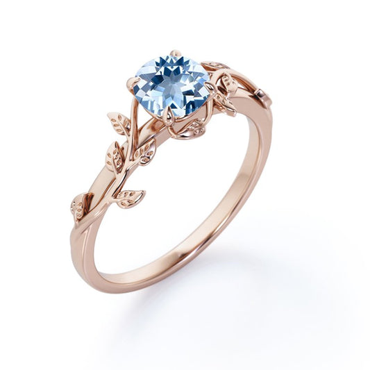 Sky Blue Topaz Leaf Solitaire in Rose Gold