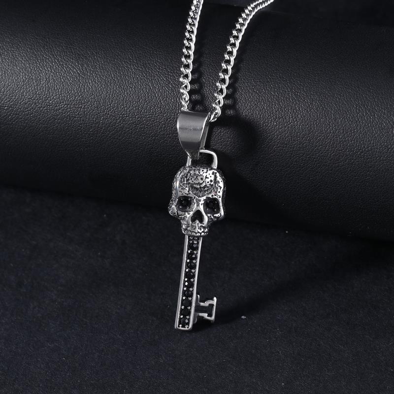 Key Skull Necklace in Stainless Steel
