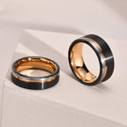 Men’s 8mm Tungsten Carbide Ring – Black with Polished Rose Gold & Silver Groove, Comfort Fit Wedding Band