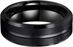 Shop the Men’s Black Channel Tungsten Carbide Ring – 8mm matte finish with polished black groove. Durable, scratch-resistant, and designed for comfort. Perfect wedding band or gift.
