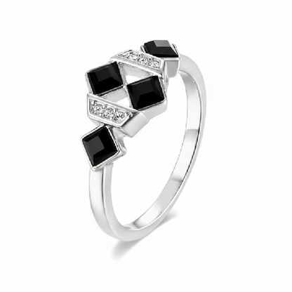 Dhia Black Square RingThe Dhia Black Square Ring is crafted with Sterling Silver and embellished with dazzling Swarovski crystals, the perfect combination of elegance and opulence. The deRingsDJ002Dhia JewelleryDhia Black Square Ring