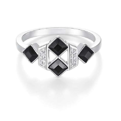 Dhia Black Square RingThe Dhia Black Square Ring is crafted with Sterling Silver and embellished with dazzling Swarovski crystals, the perfect combination of elegance and opulence. The deRingsDJ002Dhia JewelleryDhia Black Square Ring